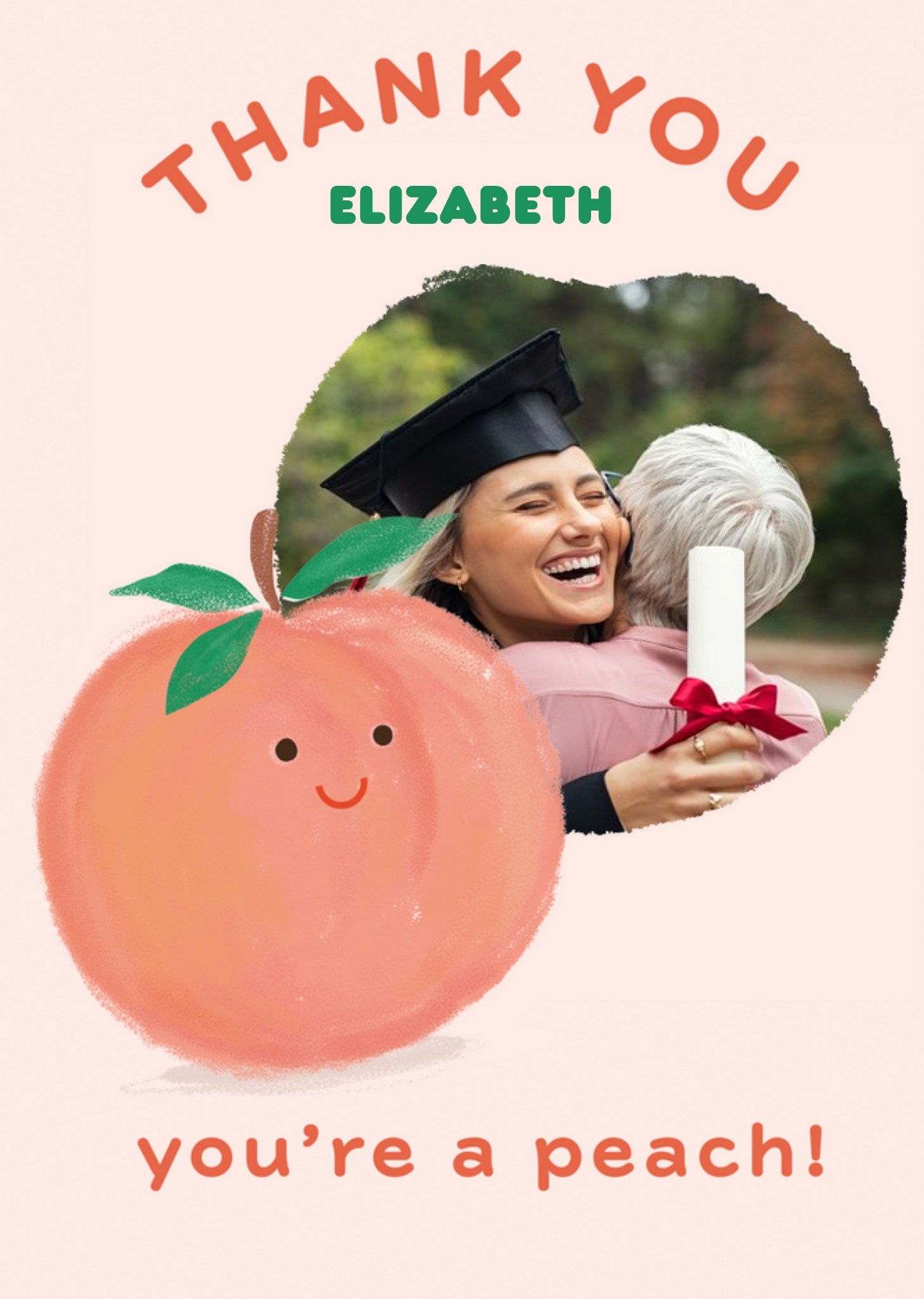 Moonpig Personalised Illustrated Peach Photo Upload Thank You Card, Large