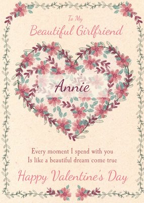 Floral Heart Dream Come True Valentine's Day Girlfriend Card