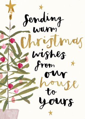 Festive Warm Christmas Wishes Watercolour Illustrated Christmas Tree Typography Card