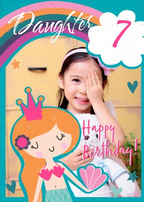 Mermaid and Rainbow Personalise Age Photo Birthday Card