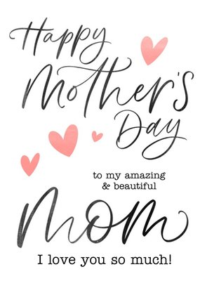 Typographic Love Hearts Calligraphy Mothers Day Mom Card