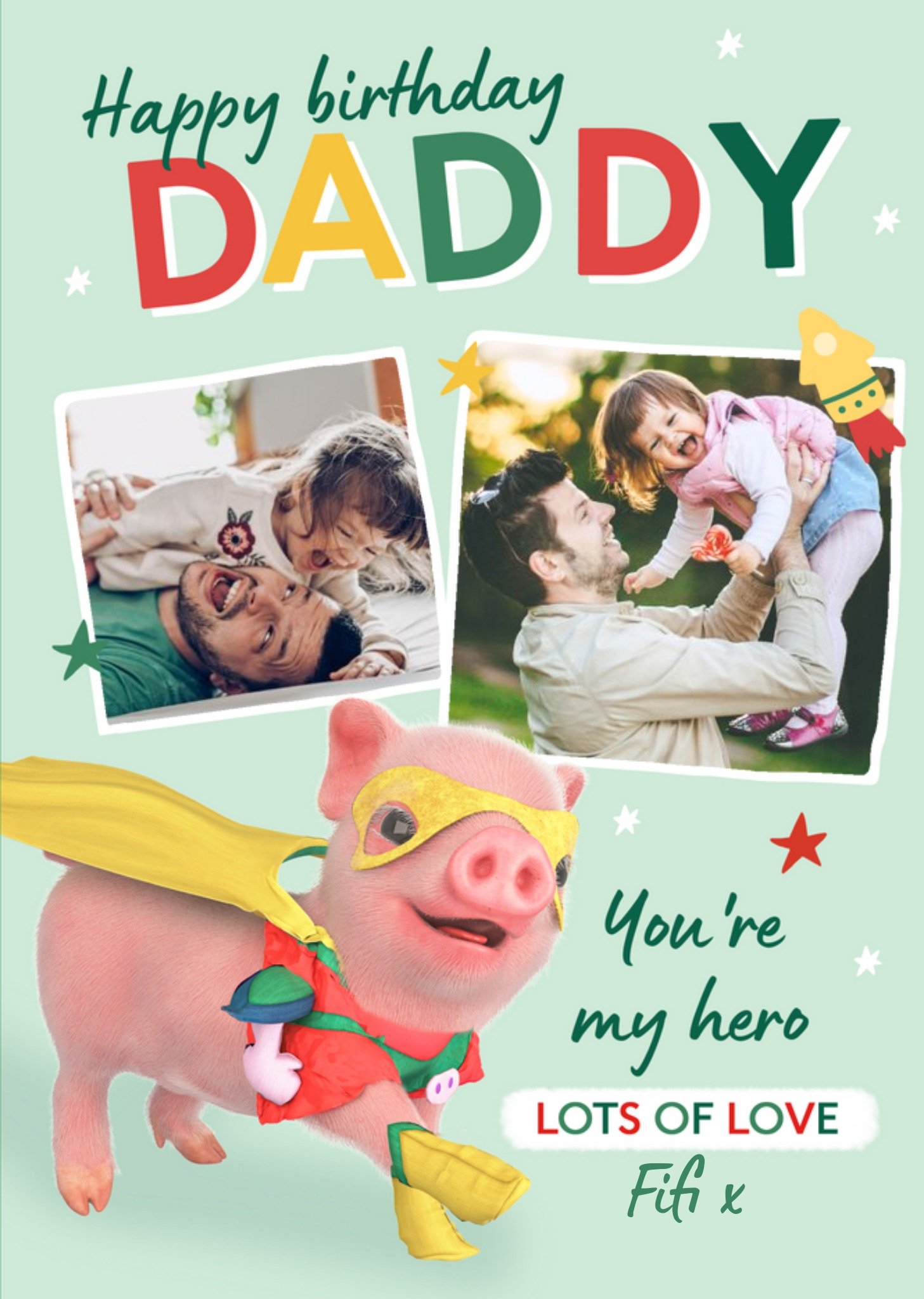 s Cute Superpig You're My Hero Photo Upload Card Ecard