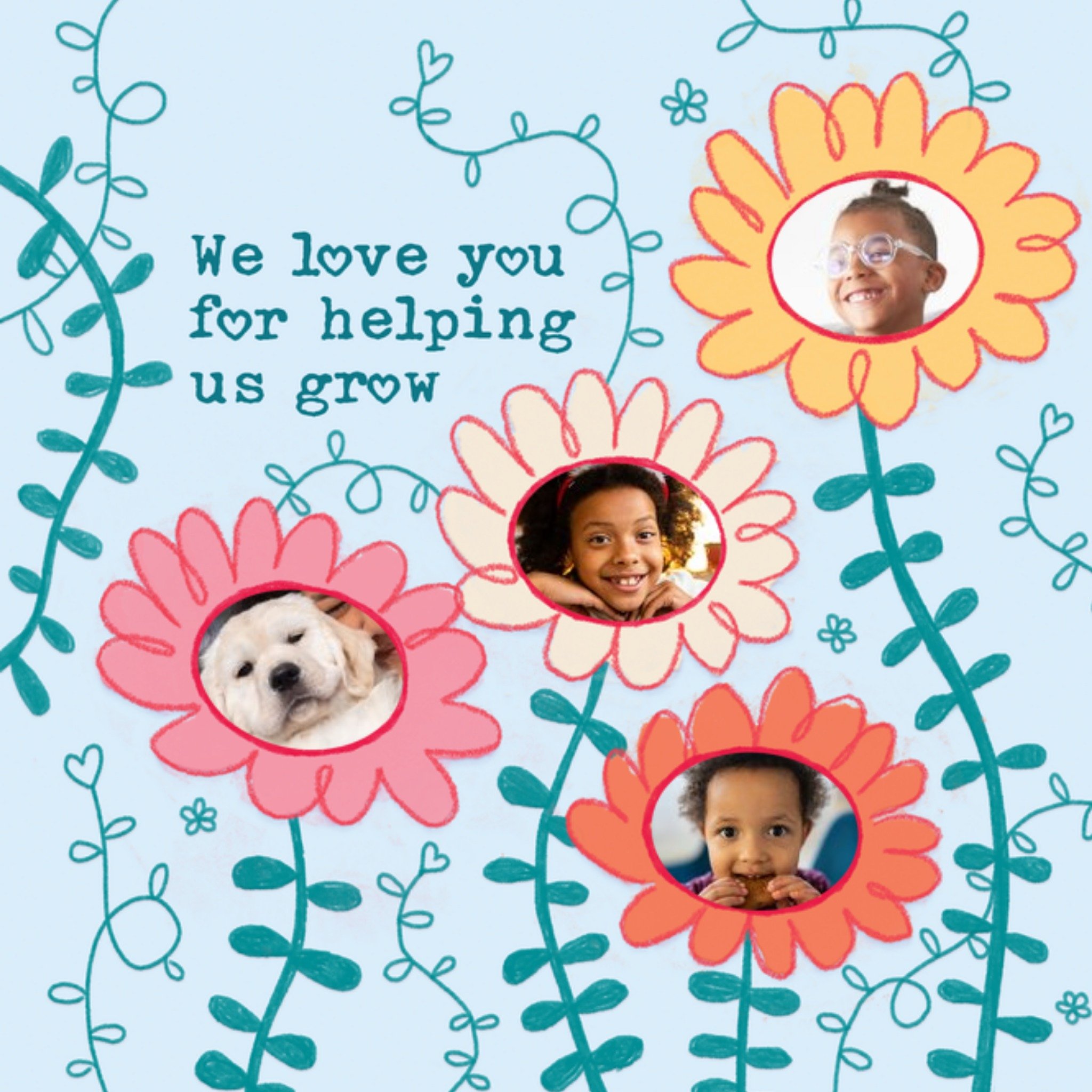 We Love You For Helping Us Grow Photo Upload Valentines Day Card From The Kids, Square