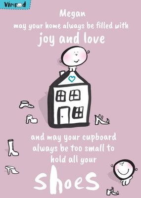 Mauve Filled With Joy And Full Of Shoes Personalised New Home Card