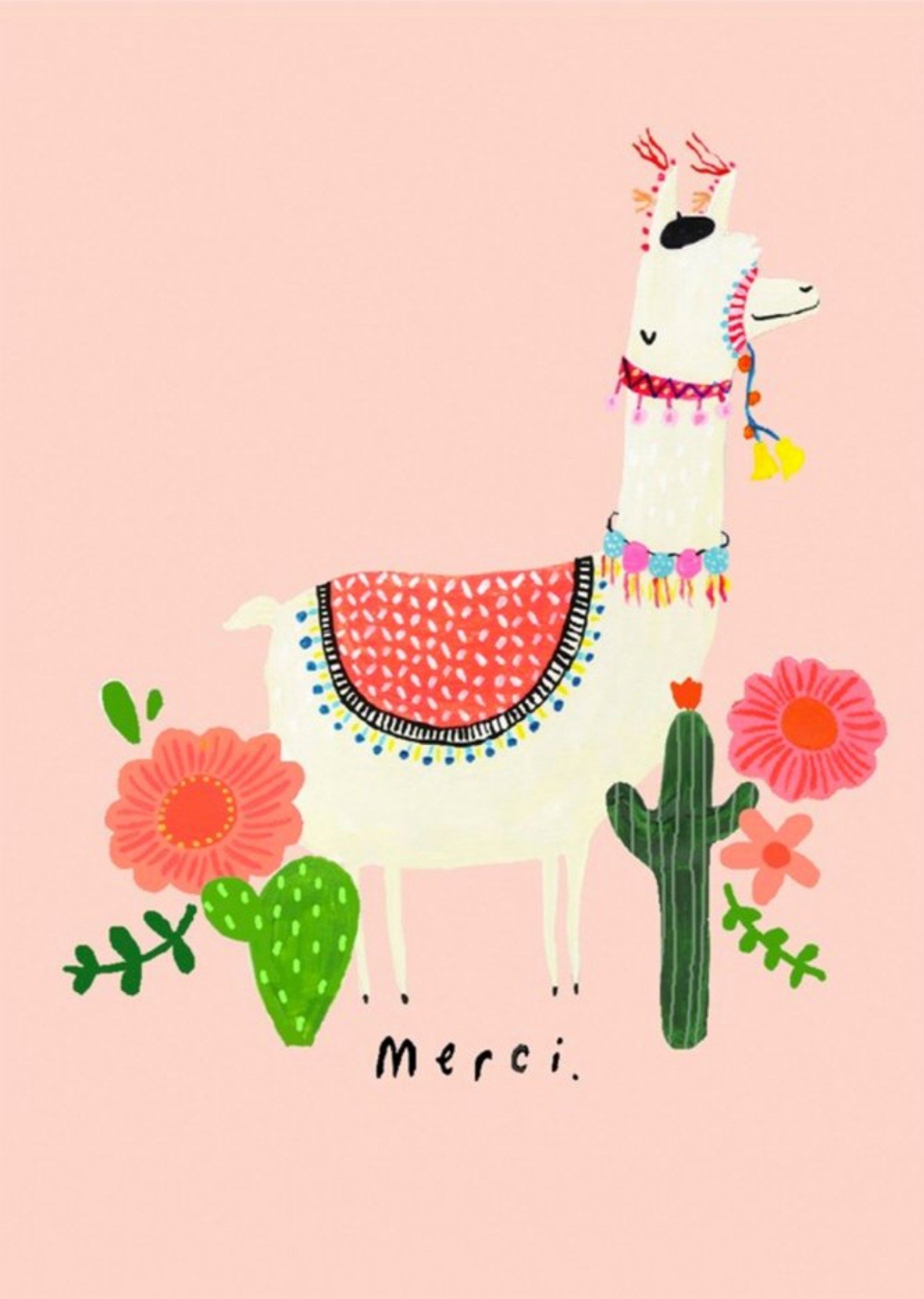 Sooshichacha Illustrated Llama Merci Thank You Card Ecard