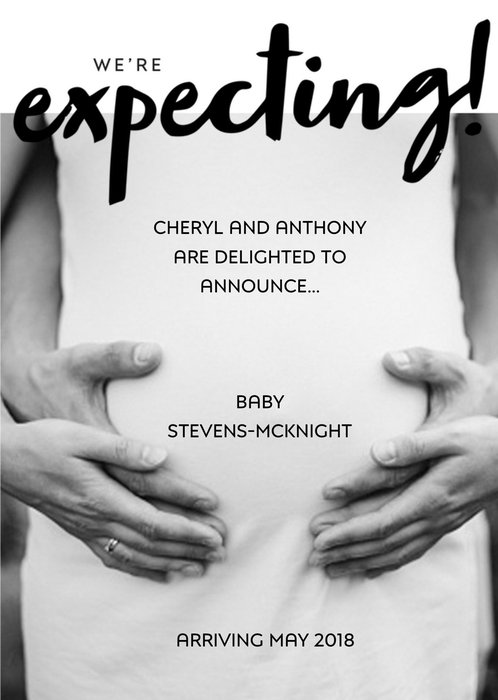 Black And White Were Expecting Announcement Card