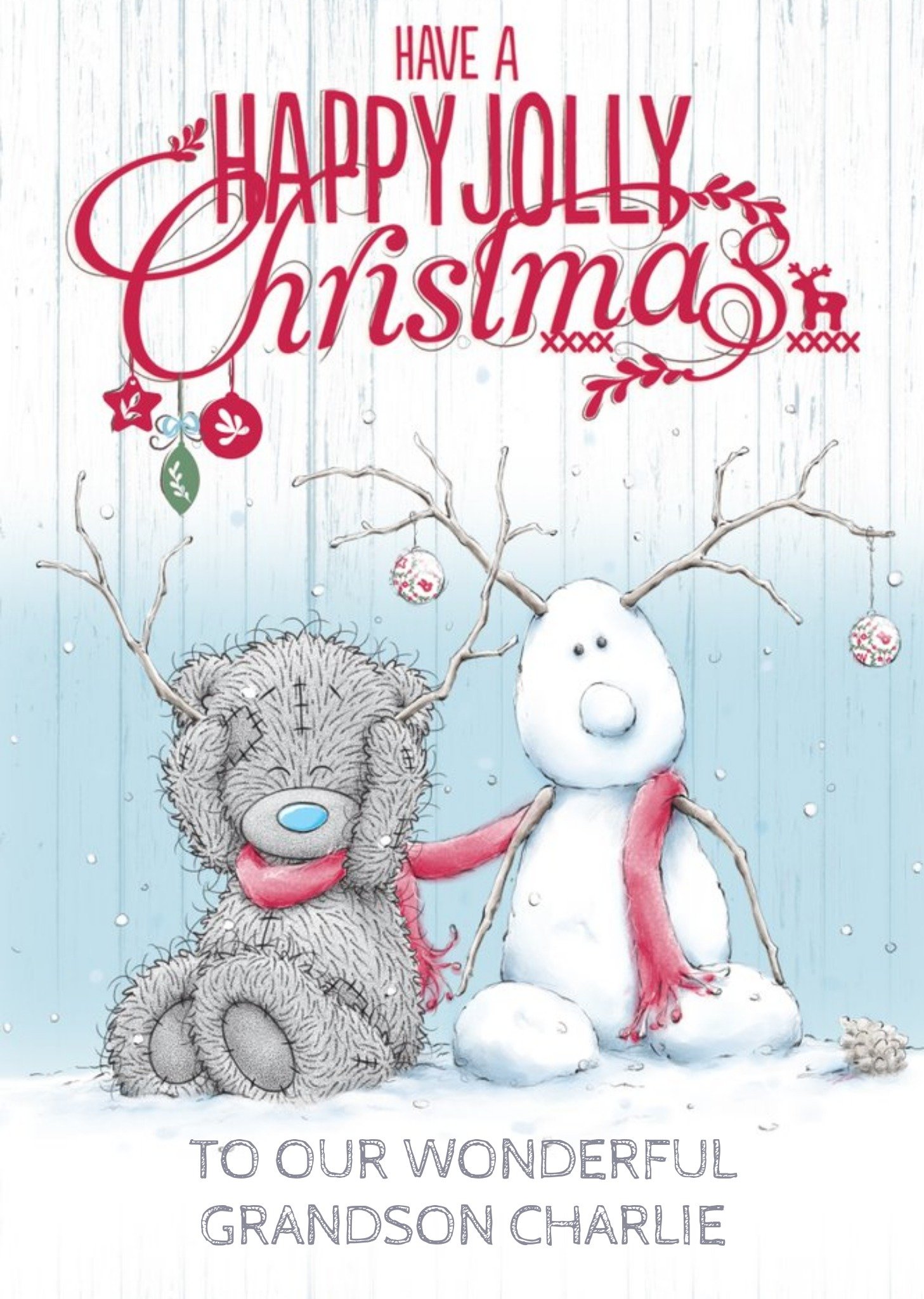 Me To You Tatty Teddy And Snow Dolph Happy Jolly Personalised Christmas Card