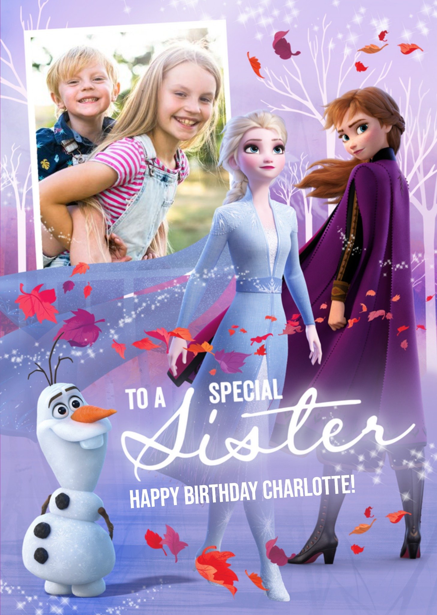 Disney Frozen 2 Special Sister Photo Upload Birthday Card, Large