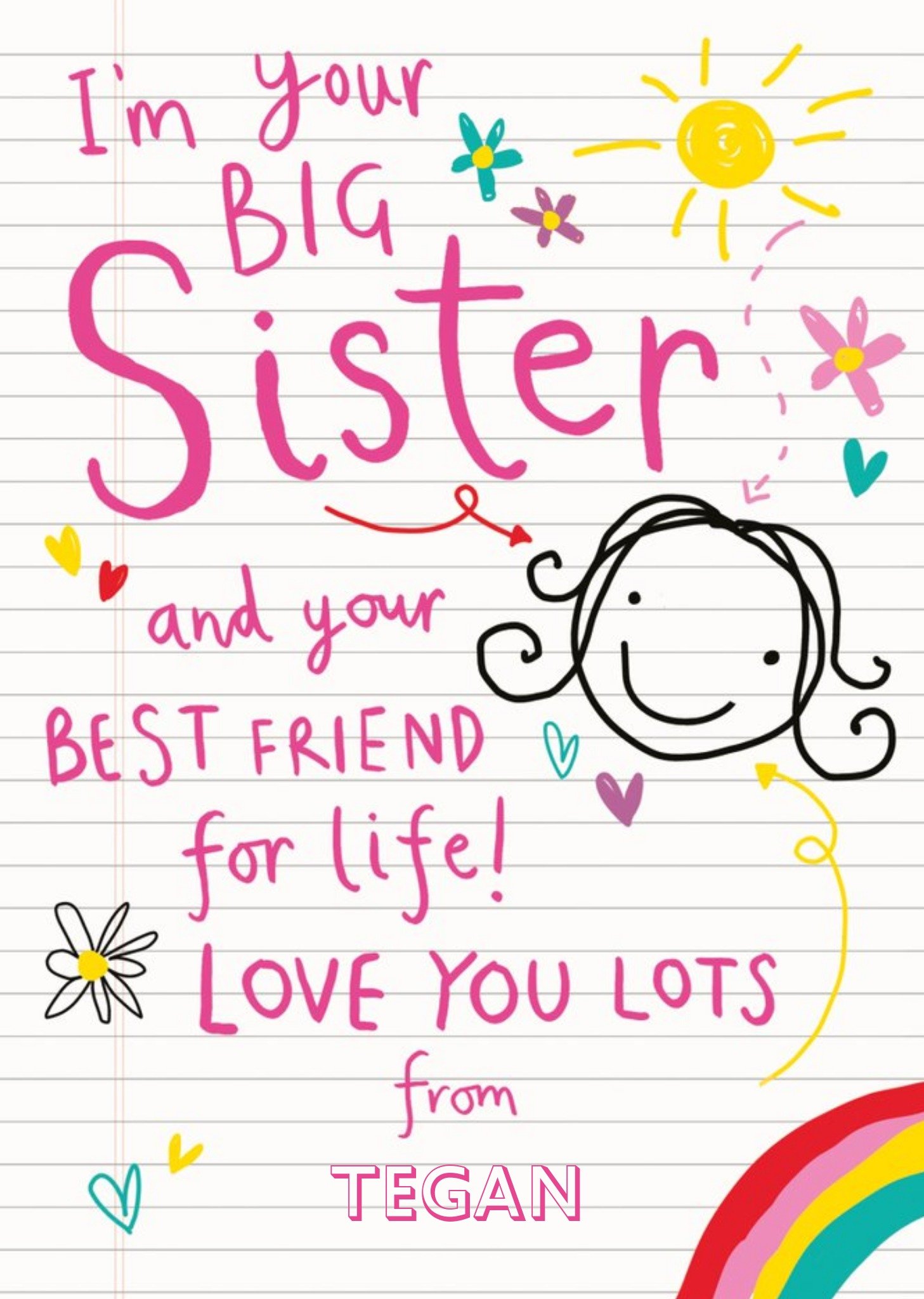 Pink Typographic Doodle Customisable I'm Your Big Sister Card Ecard