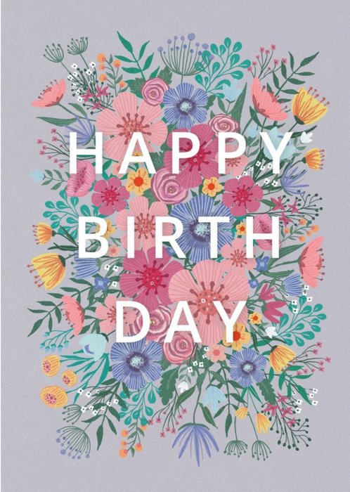 Happy Birth Day Grey Floral Card