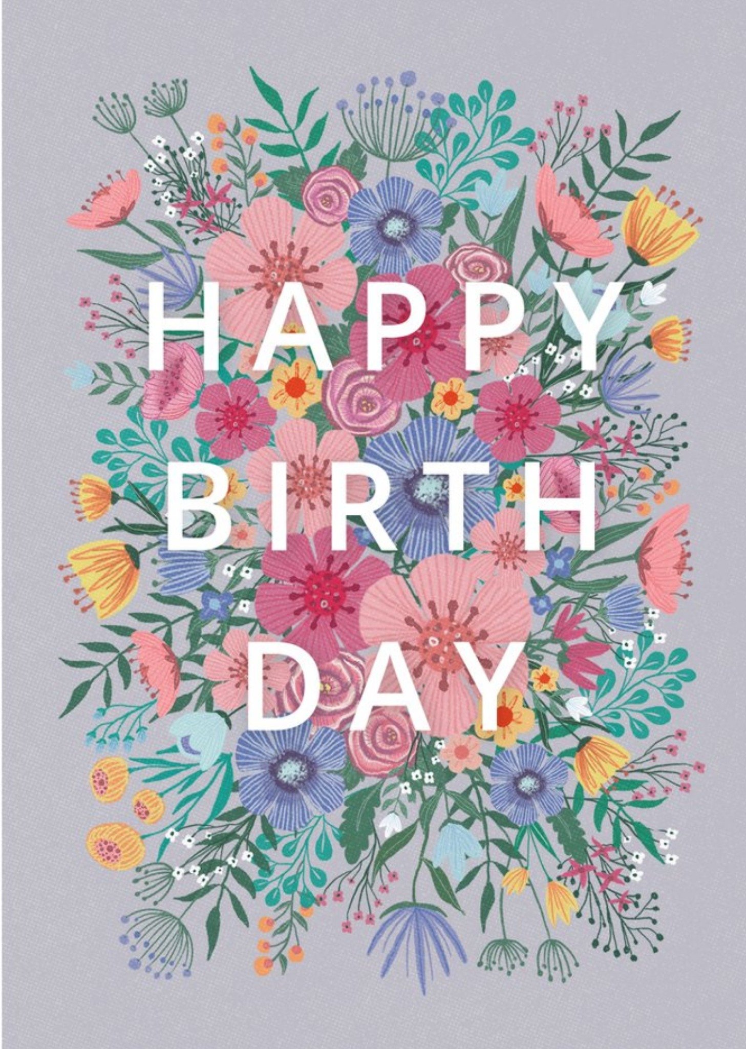 Happy Birth Day Grey Floral Card Ecard