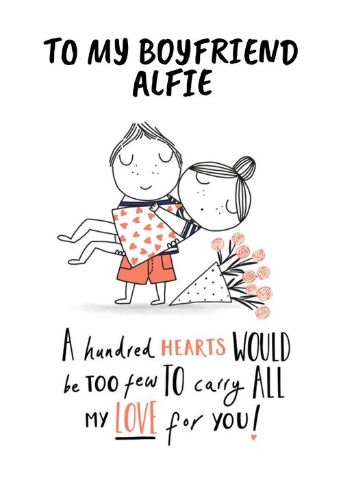 Cute Cartoon Couple All My Love Boyfriend Valentine's Day Card