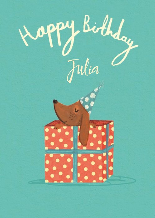Dog with Present Gift Happy Birthday Card