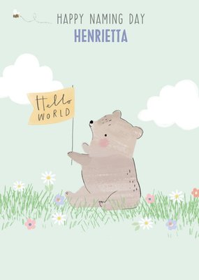 Cute Hello Wolrd With Lots Of Love Christening Day Card