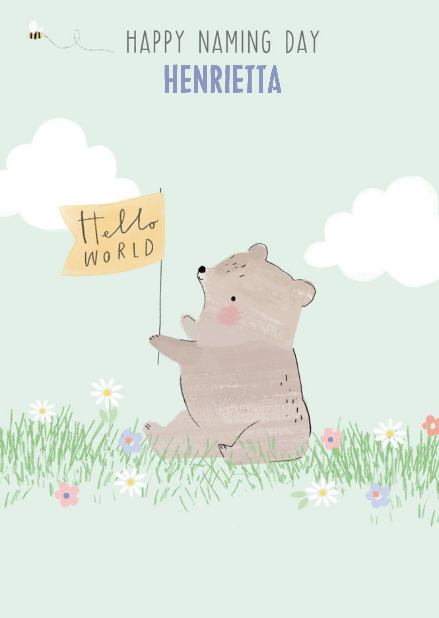 Cute Hello Wolrd With Lots Of Love Christening Day Card Ecard