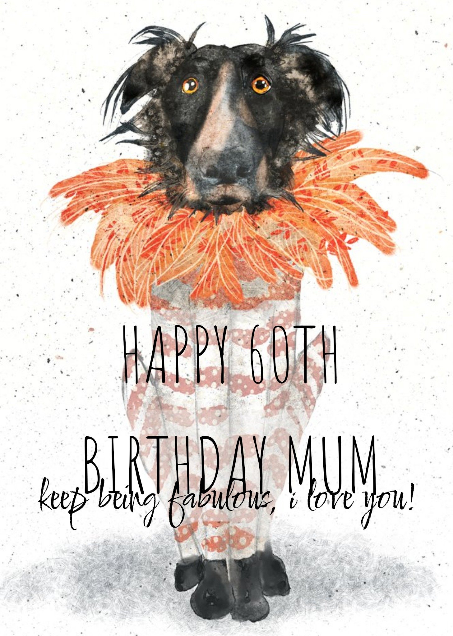 Saluki Greyhound Dog In Costume Watercolour Illustration Personalised Birthday Card Ecard