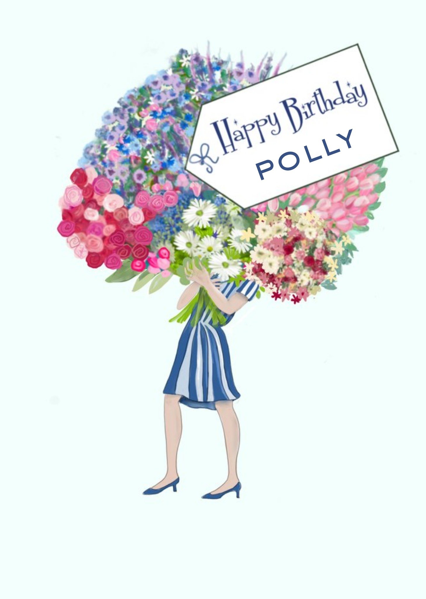 Illustrated Large Bunch Of Flowers With Personalised Label Birthday Card Ecard