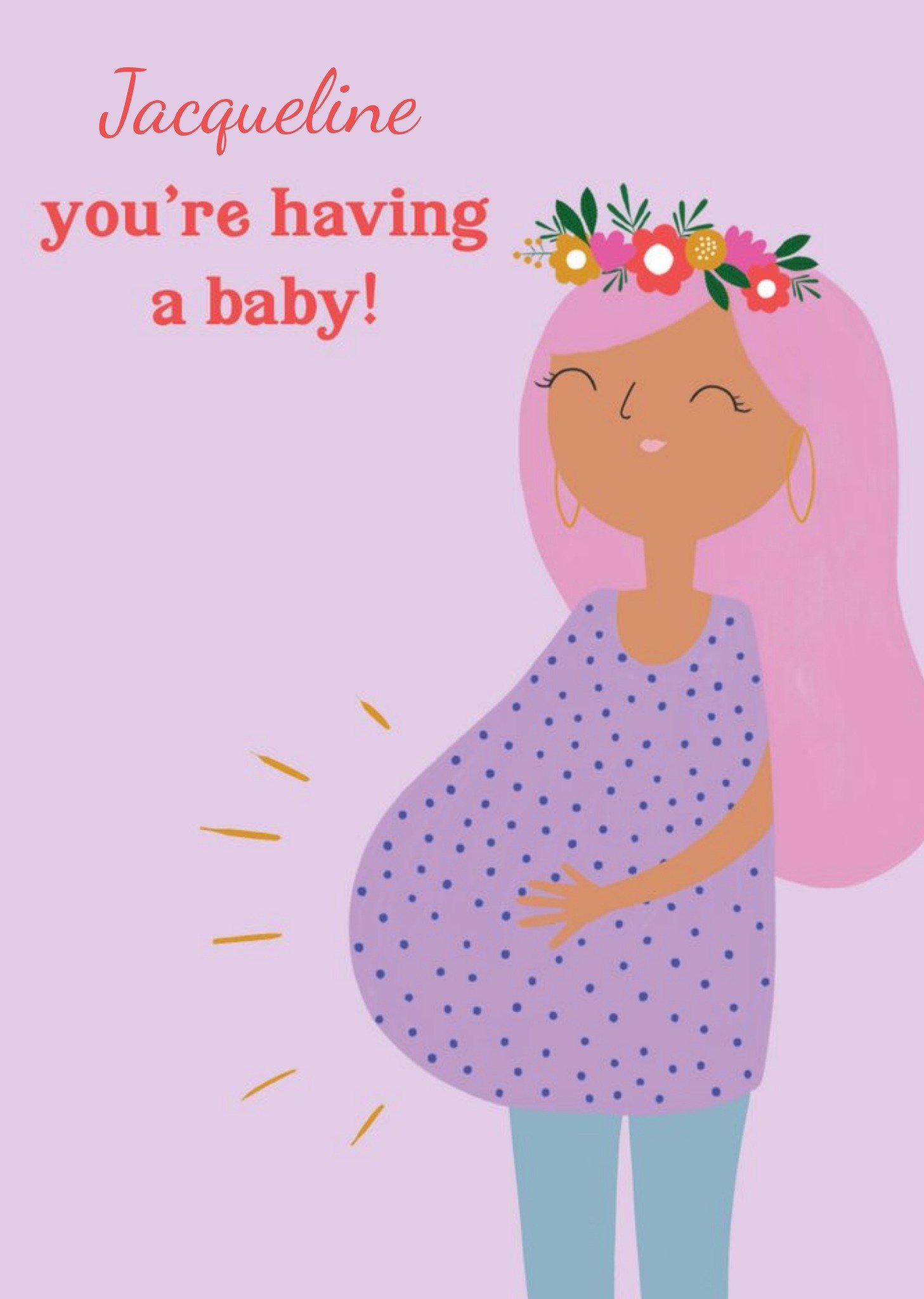 Illustrated Pregnant Woman Customisable New Baby Card