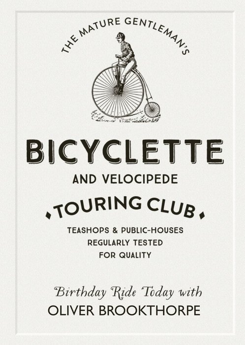 Bicyclette Touring Club Personalised Name Card