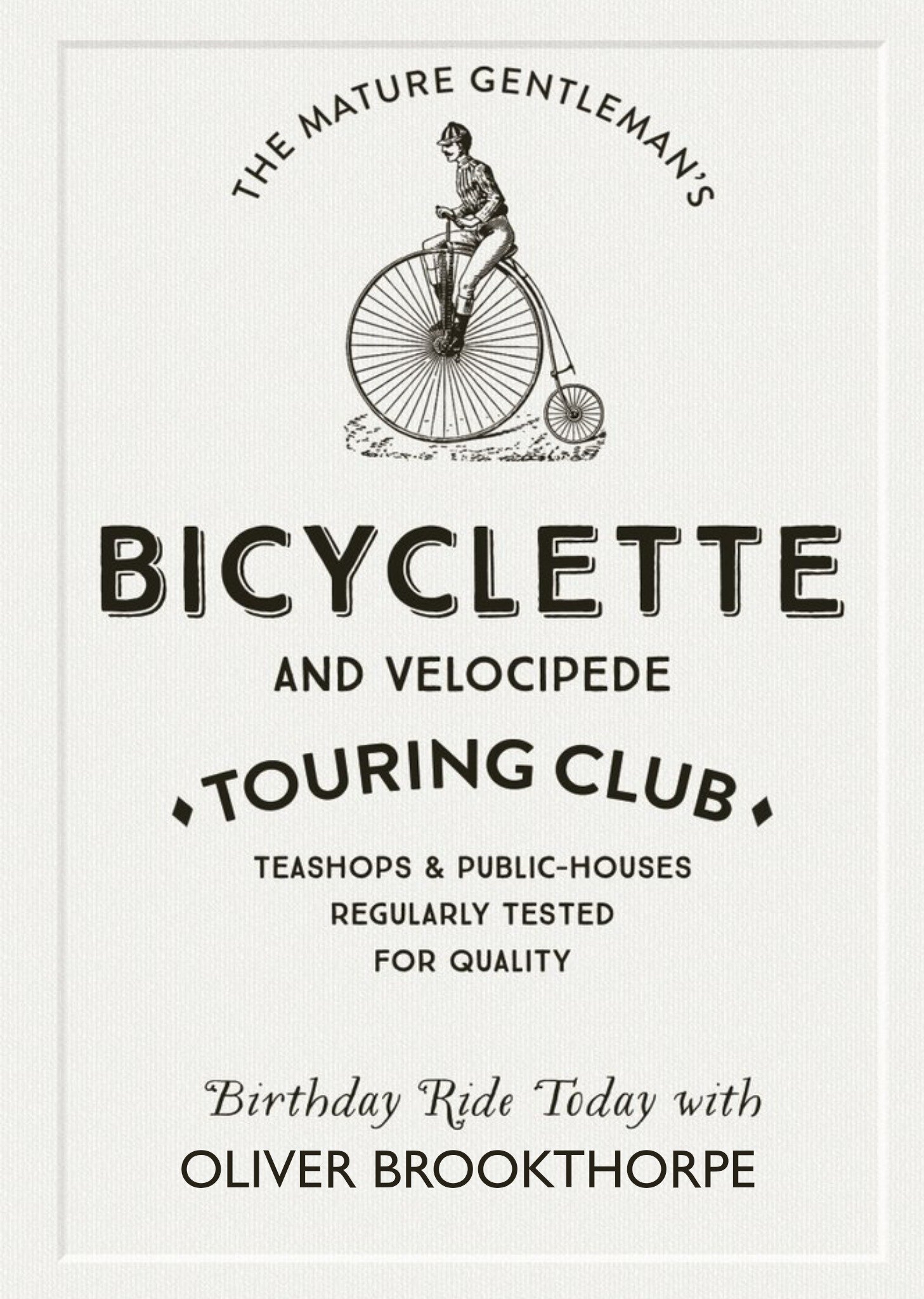 Bicyclette Touring Club Personalised Name Card Ecard