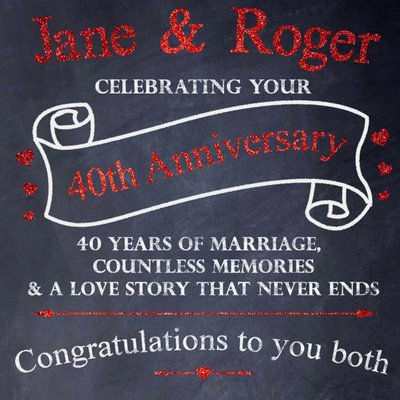 Chalkboard Personalised 40th Anniversary Card