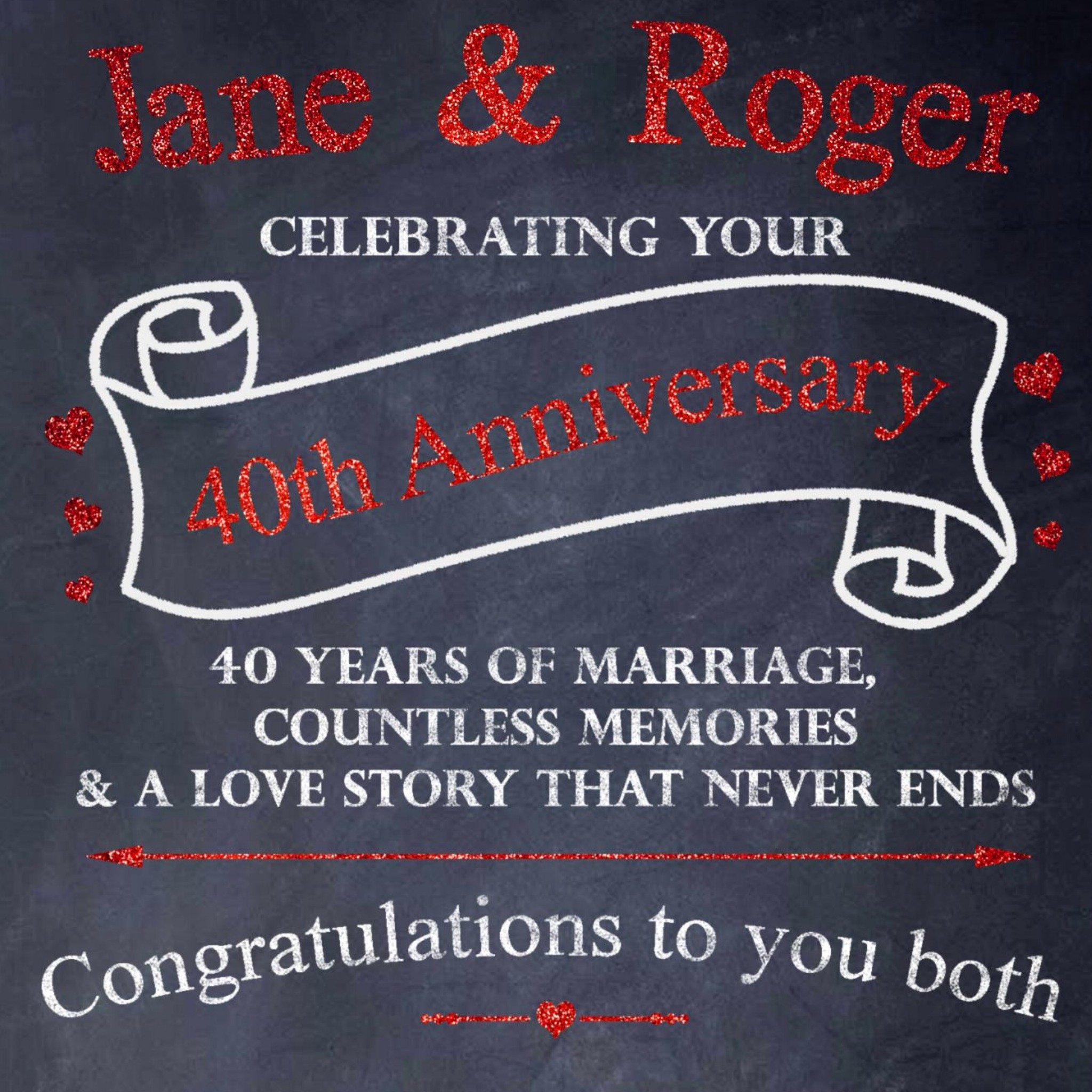 Chalkboard Personalised 40th Anniversary Card, Square