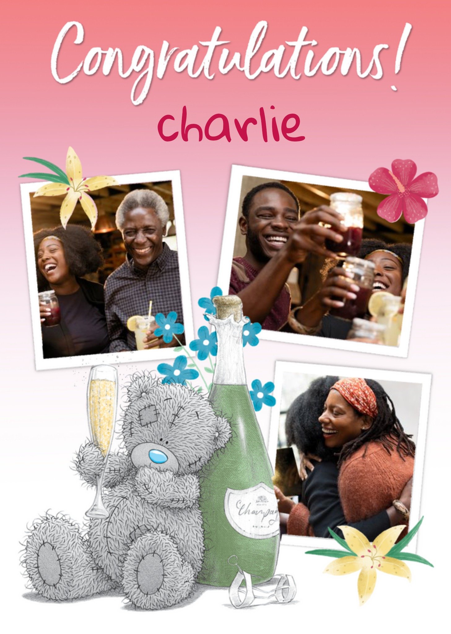 Me To You Tatty Teddy Champagne Multiple Photo Upload Congratulations Card, Large