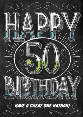 Chalkboard Style Personalised Happy 50th Birthday Card