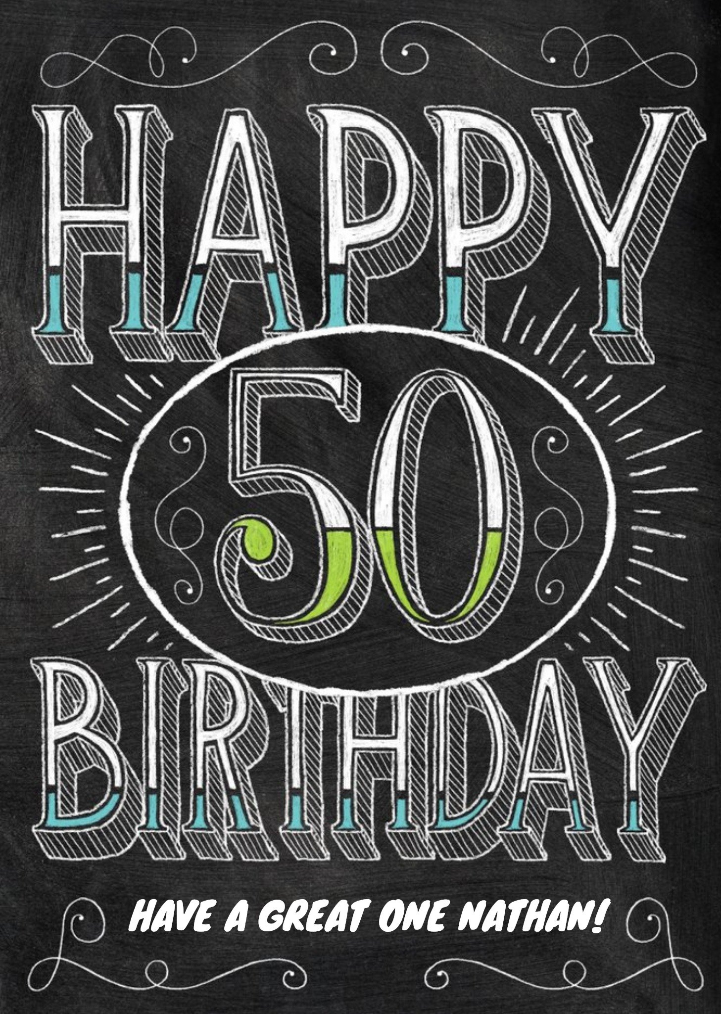 Moonpig Chalkboard Style Personalised Happy 50th Birthday Card, Large