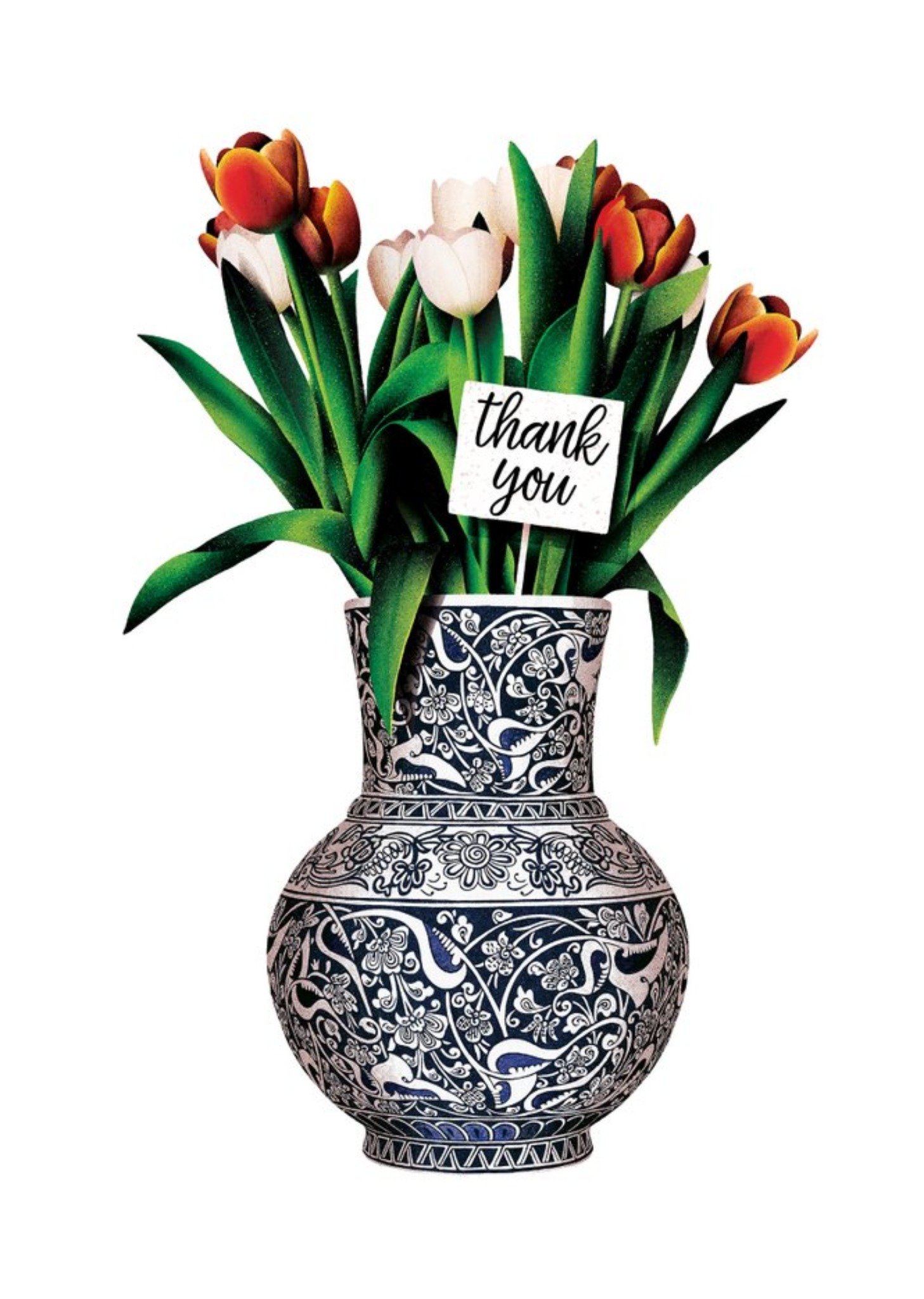 Moonpig Folio Illustrated Vase With Tulips And A Thank You Note, Large Card