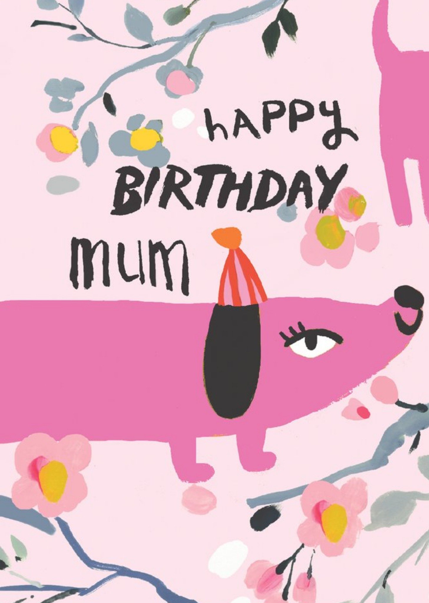 Sooshichacha Dog Flowers Happy Birthday Mum Birthday Card, Large