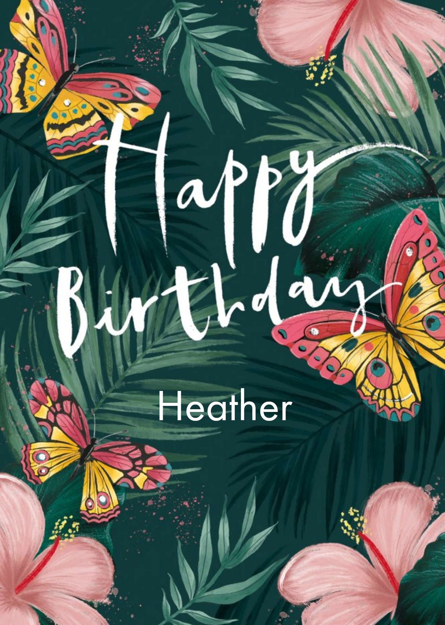 Moonpig Illustration Of Colourful Butterflies And Foliage Happy Birthday Card Ecard