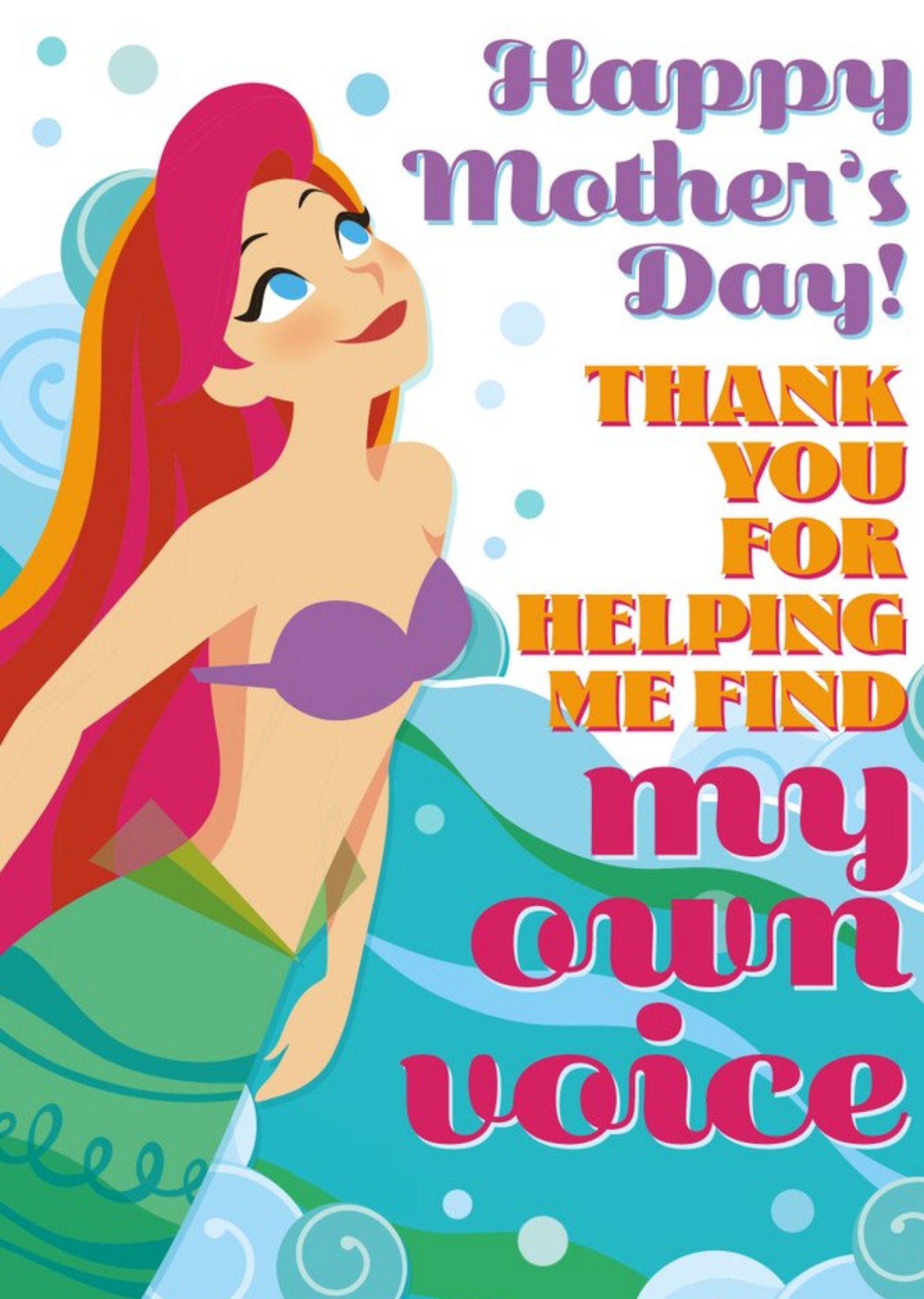 Disney The Little Mermaid Typographic Mother's Day Card, Large
