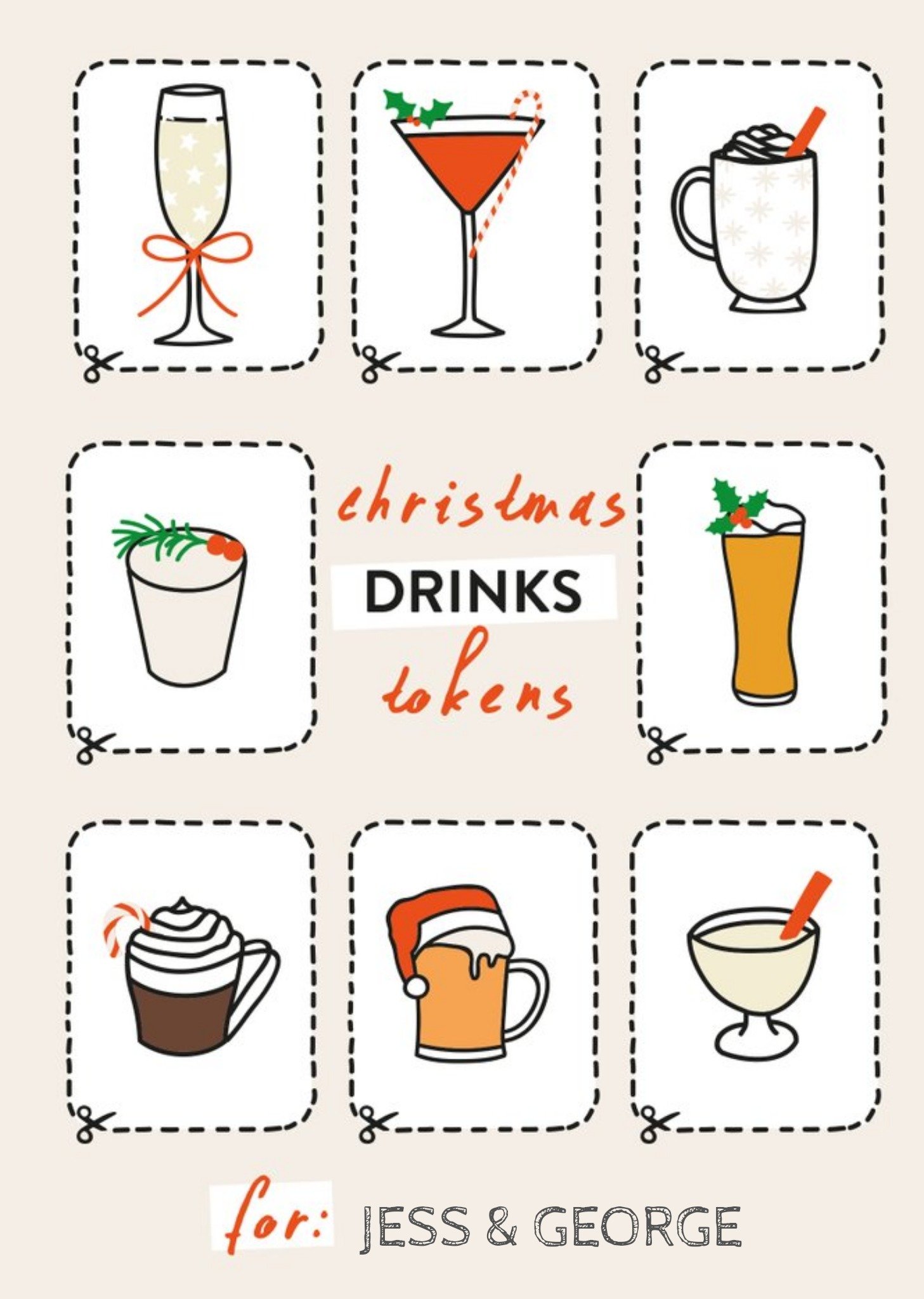 Personalised Christmas Drinks Tokens Card Ecard