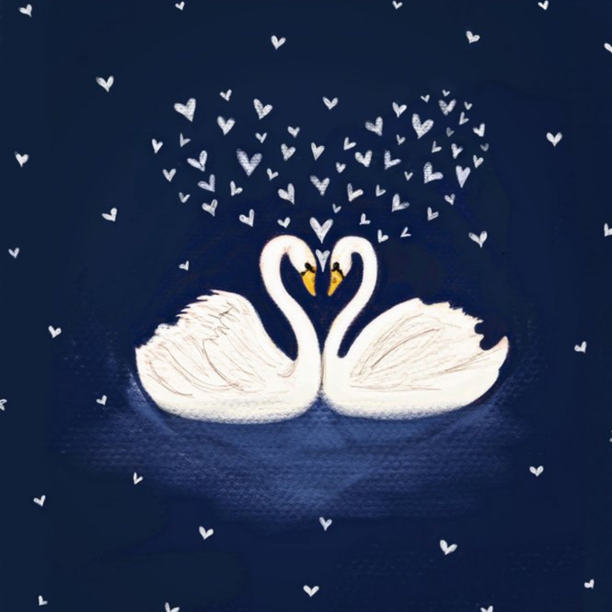 Illustration Of Swans Surrounded By Hearts Anniversary Card, Square