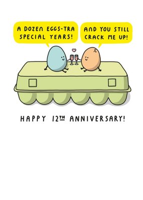 Eggs Toasting Cartoon Illustration Twelfth Anniversary Funny Pun Card