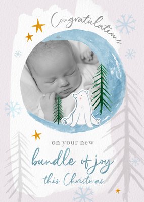 Adorable Wintery Bundle Of Joy Illustrated Polar Bear Photo Upload Christmas New Baby Card