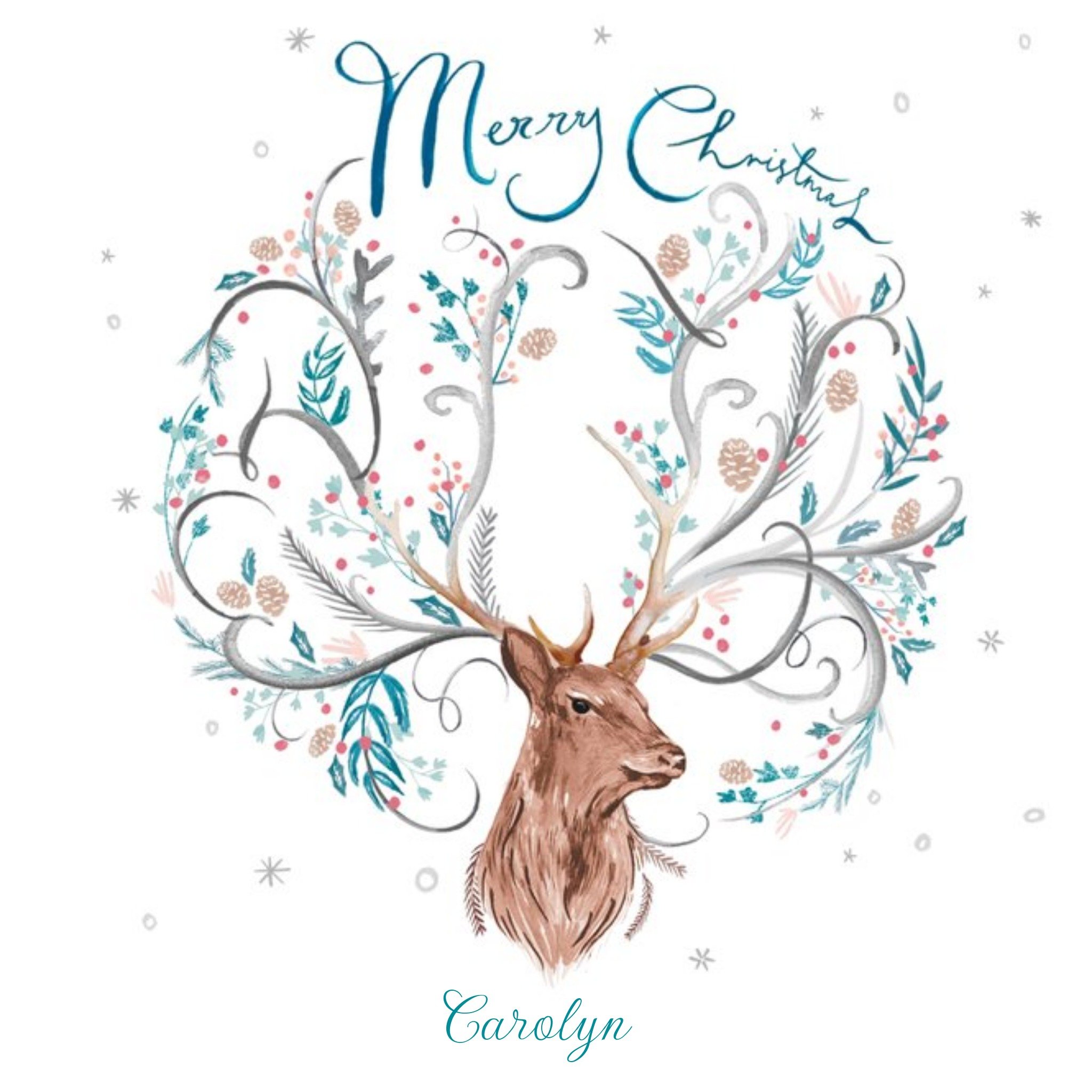 Epic Antlers Reindeer Personalised Christmas Card, Square