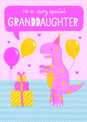 Bright Illustrated Dinosaur Birthday Presents And Balloons Granddaughter Birthday Card
