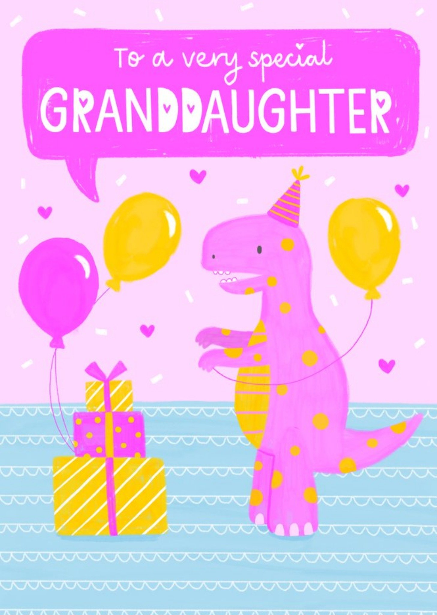 Moonpig Bright Illustrated Dinosaur Birthday Presents And Balloons Granddaughter Birthday Card Ecard