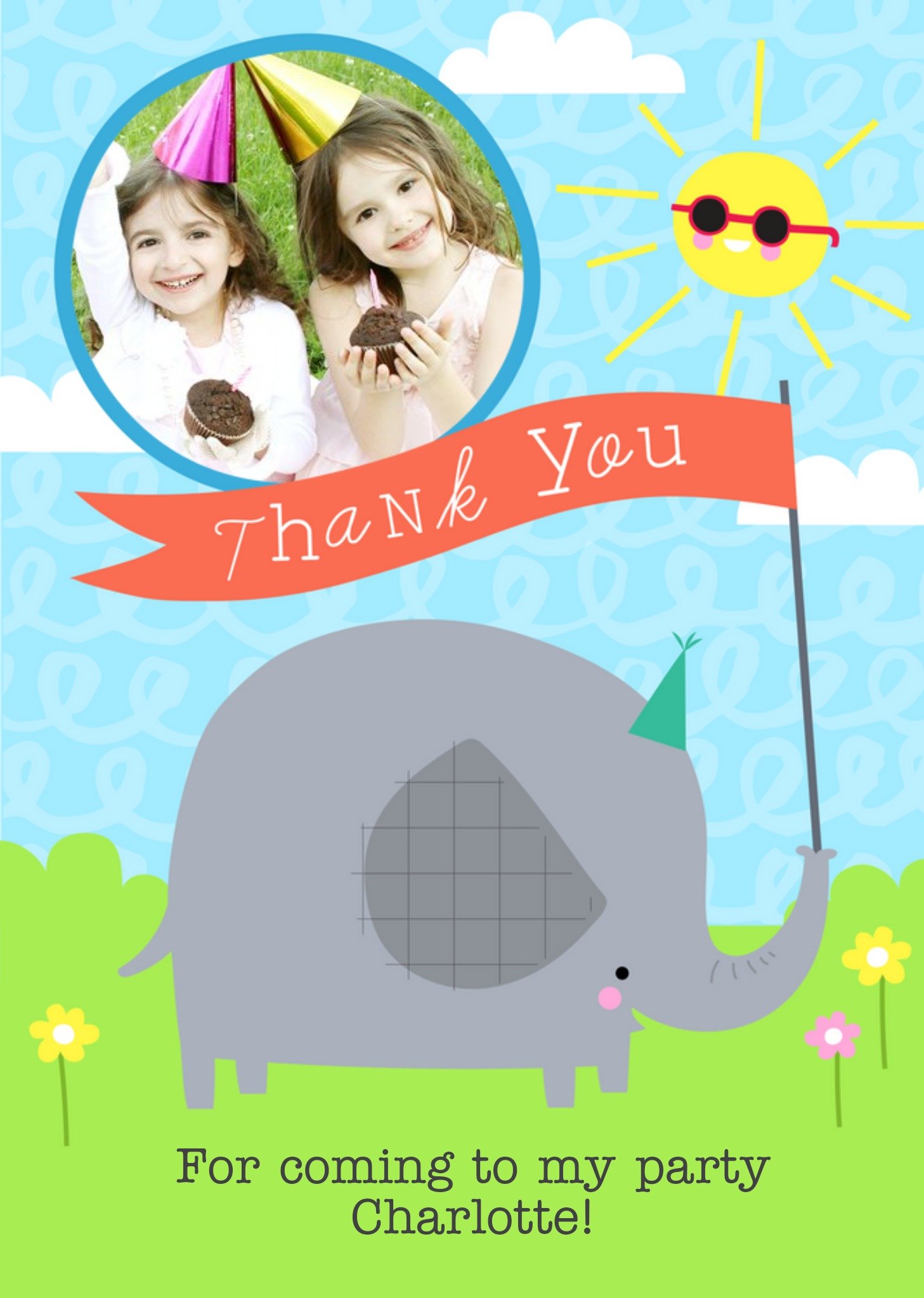 Moonpig Baby Elephant Thanks For Coming To My Party Card Ecard