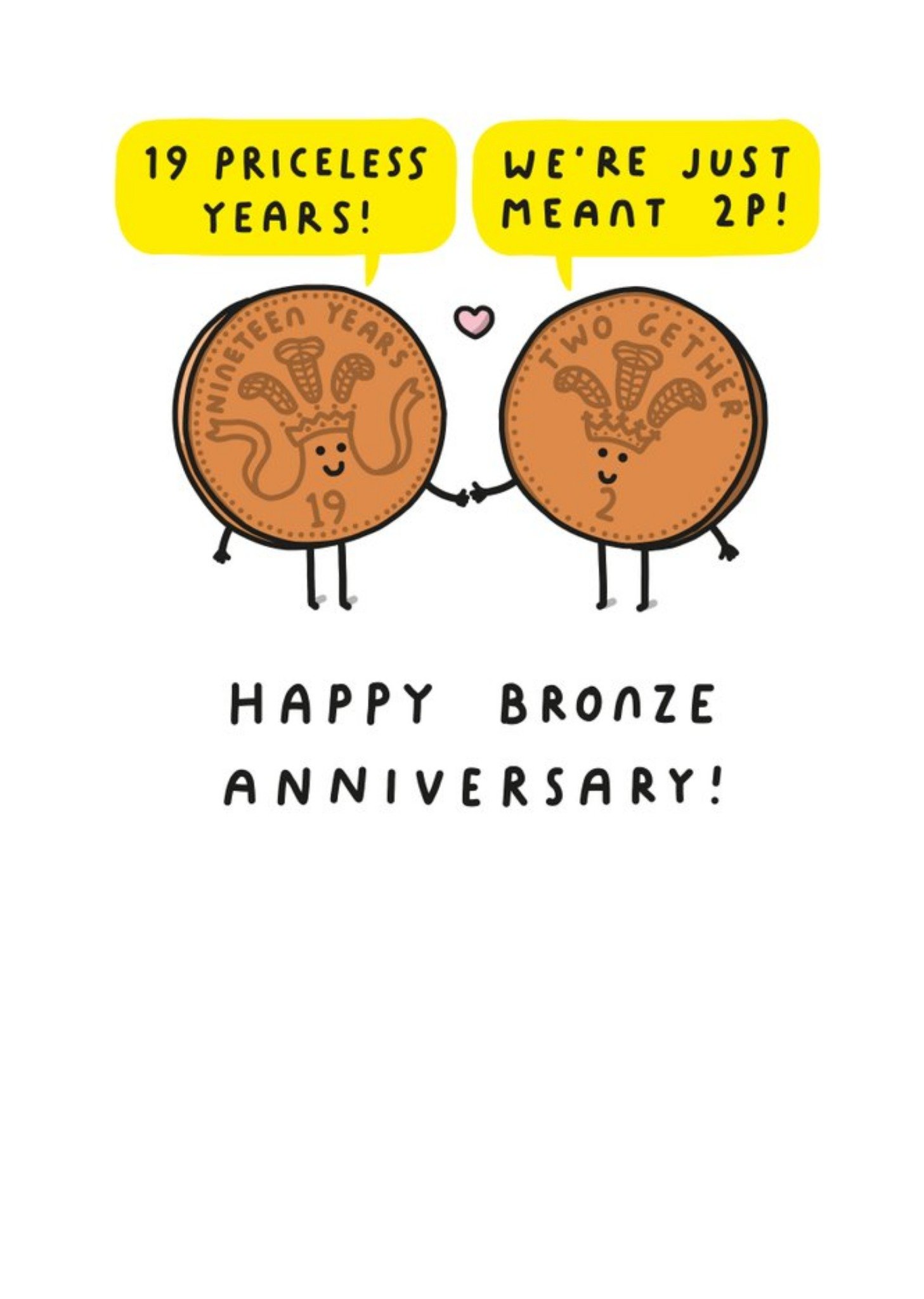 A Pair Of Two Pence Pieces Cartoon Illustration Nineteenth Anniversary Funny Pun Card