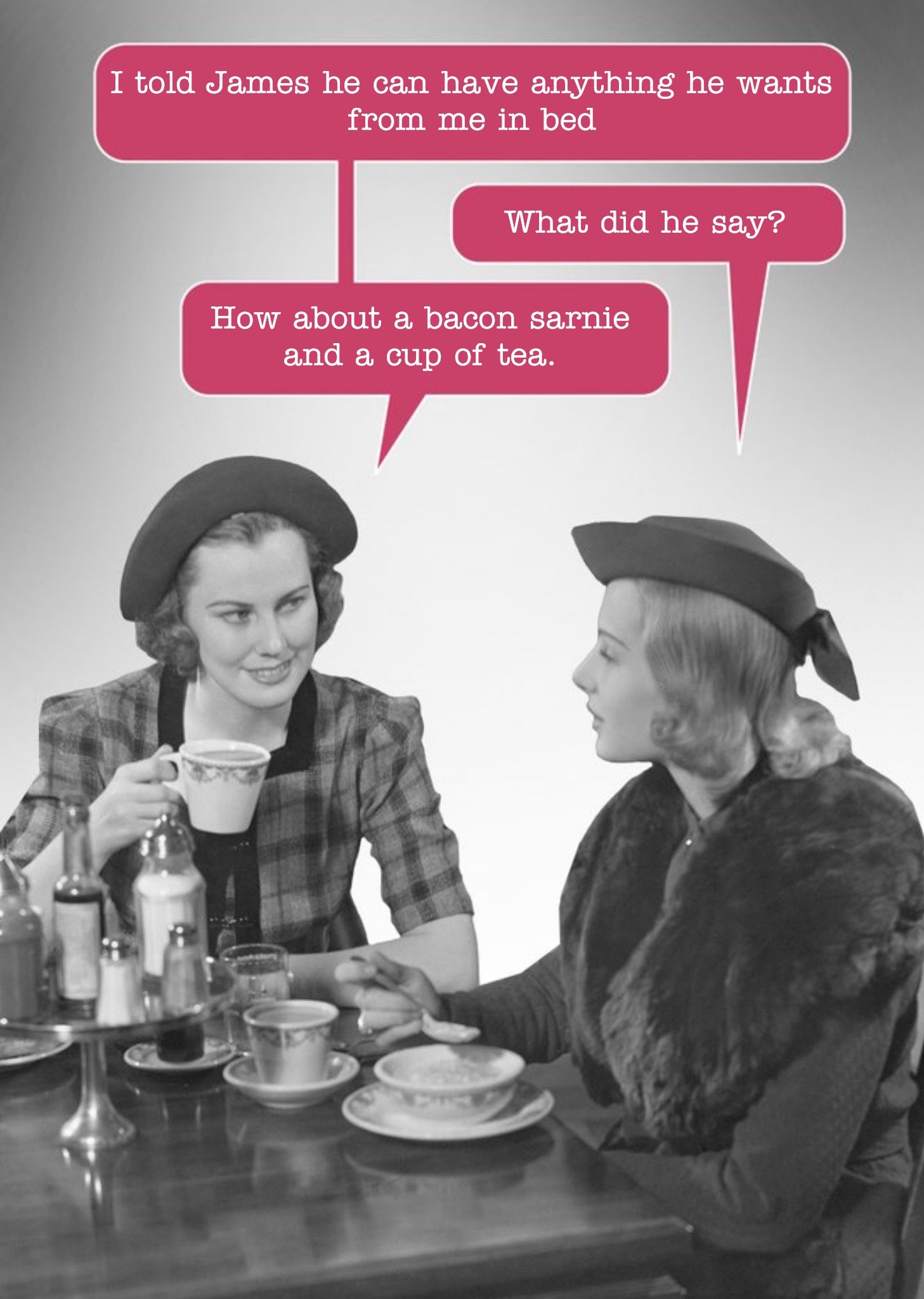 Moonpig Retro Ladies Drinking Tea Funny Caption Card, Large