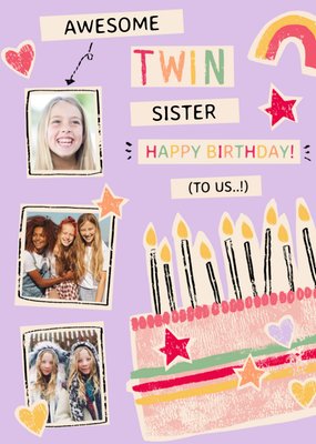 Awesome Twin Sister Photo Upload Birthday Card