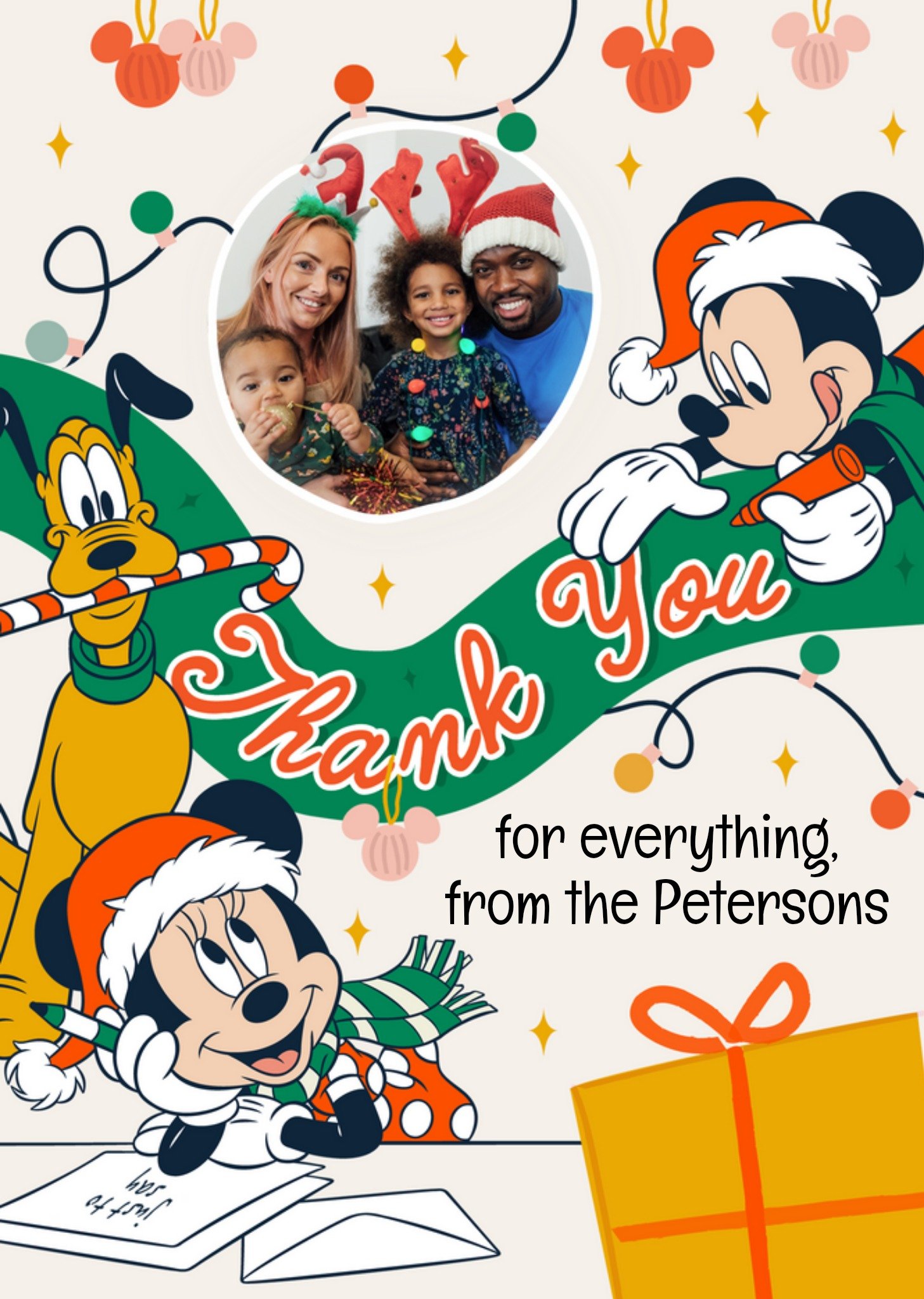 Mickey Mouse Disney Mickey And Minnie Photo Upload Christmas Thank You Card From The Family Ecard