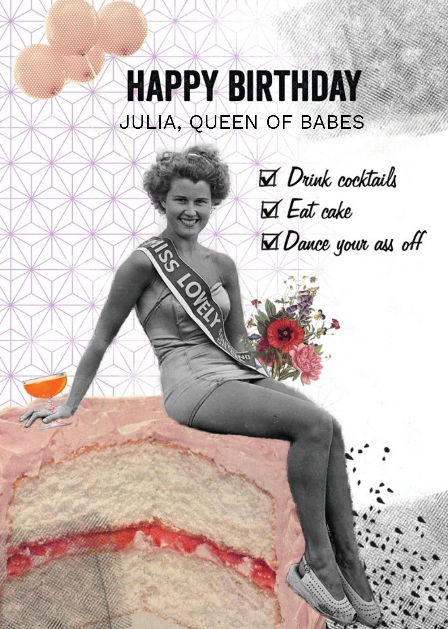 Queen Of Babes Personalised Happy Birthday Card Ecard