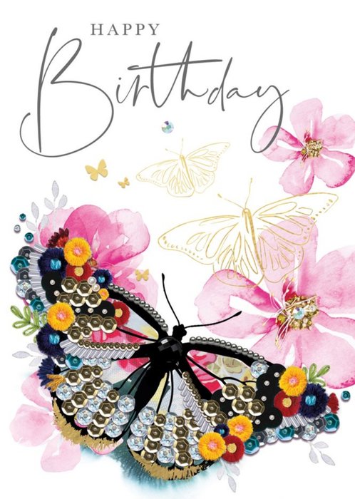 Happy Birthday Watercolour Butterflies And Flowers Card | Moonpig