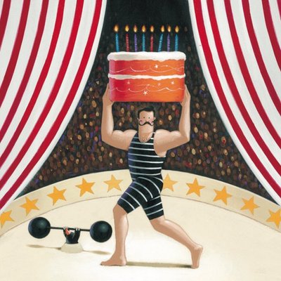 Strongman With Cake Personalised Happy Birthday Card