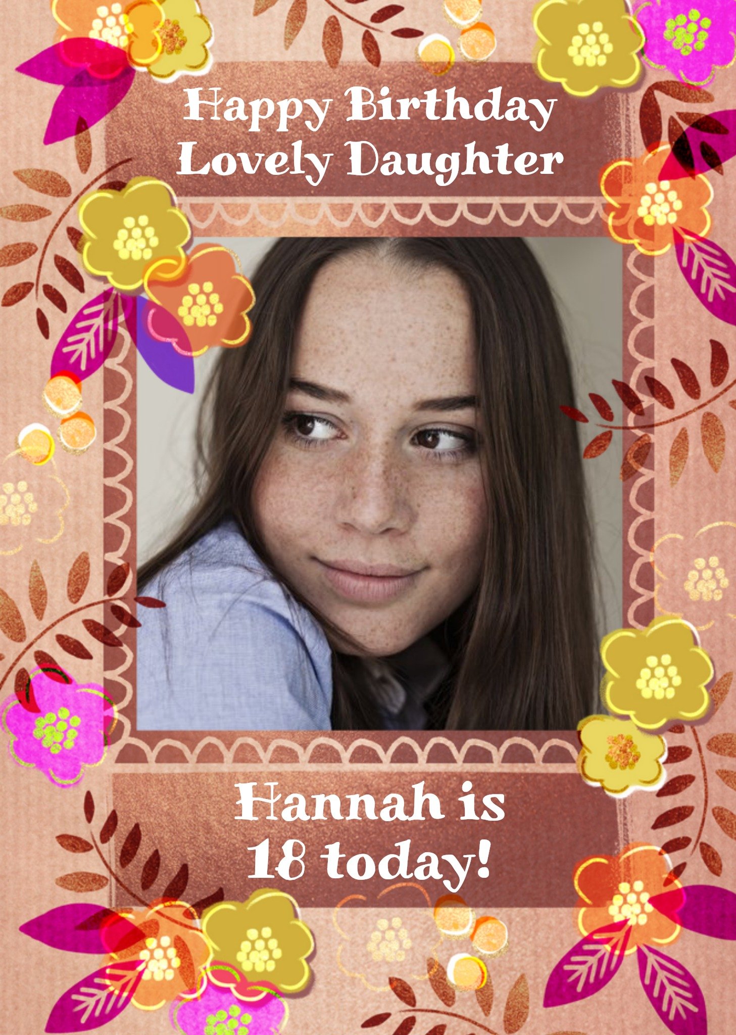 Floral Photo Upload Lovely Daughter Birthday Card Ecard