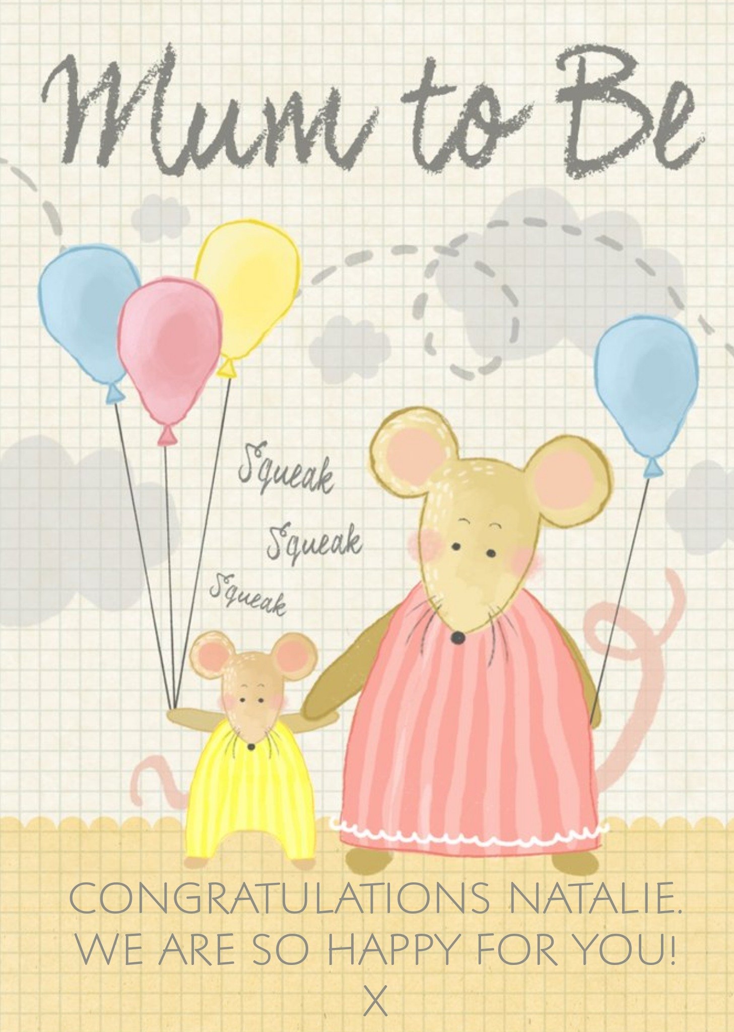 Squeak Squeak Mum And Baby Mouse Personalised Mum To Be Card Ecard